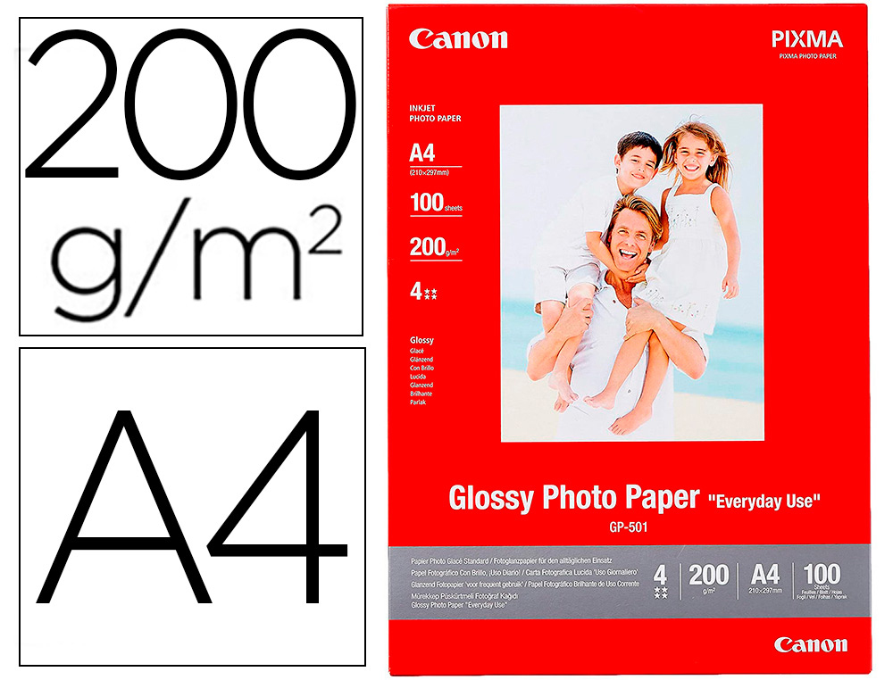 PAPEL FOTOGRAFICO CANON PIXMA BRILLO DIN A4 200G/M2 INK-JET PAQUETE DE 100 HOAS