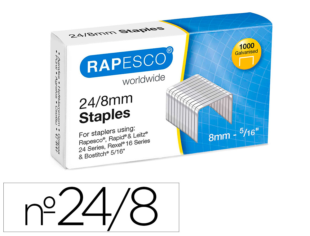 GRAPAS RAPESCO GALVANIZADA 24/8 CAJA DE 1000 UNIDADES