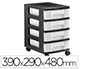 CAJONERA ARCHIVO 2000 4 CAJONES TRANSPARENTE CARCASA NEGRA 6 LITROS CON RUEDAS 390X290X480 MM