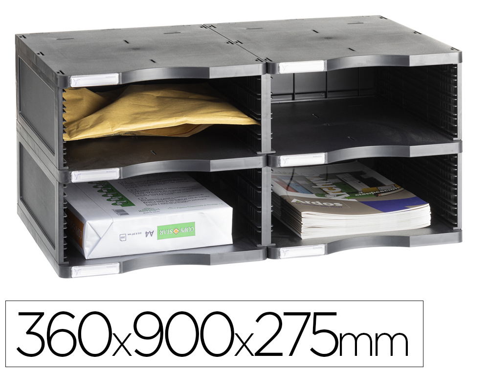 ARCHIVADOR MODULAR ARCHIVO 2000 ARCHIVODOC JUMBO 4 CASILLAS COLOR NEGRO 360X600X275 MM