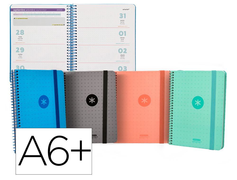 AGENDA ESCOLAR ANTARTIK CURSO 23-24 SEMANA VISTA A6+ PAPEL 100GR 156 PAGINAS SOBRE MARCAPAGINAS Y PEGATINAS