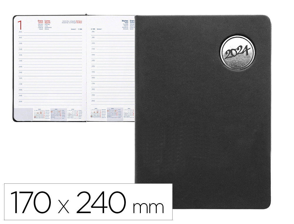 AGENDA ENCUADERNADA LIDERPAPEL KILKIS 17X24 CM 2024 DIA PAGINA COLOR NEGRO PAPEL 70 GR