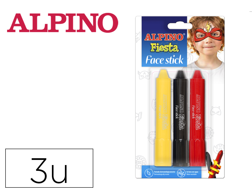 BARRA DE MAQUILLAJE ALPINO FIESTA FACE STICK SUPER HEROES BLISTER DE 3 UNIDADES COLORES SURTIDOS
