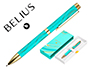 BOLIGRAFO BELIUS AQUA ALUMINIO COLOR TURQUESA Y DORADO TINTA AZUL CAJA DE DISEO