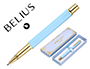 BOLIGRAFO BELIUS MACARON BLISS FORMAO HEXAGONAL COLOR CELESTE Y DORADO TINTA AZUL CAJA DE DISEO