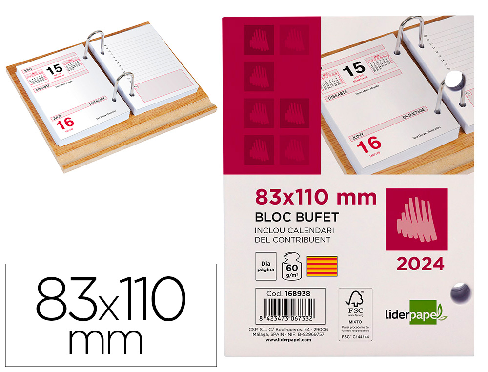 BLOC BUFETE LIDERPAPEL 2024 80X110 MM PAPEL 60 GR TEXTO EN CATALAN
