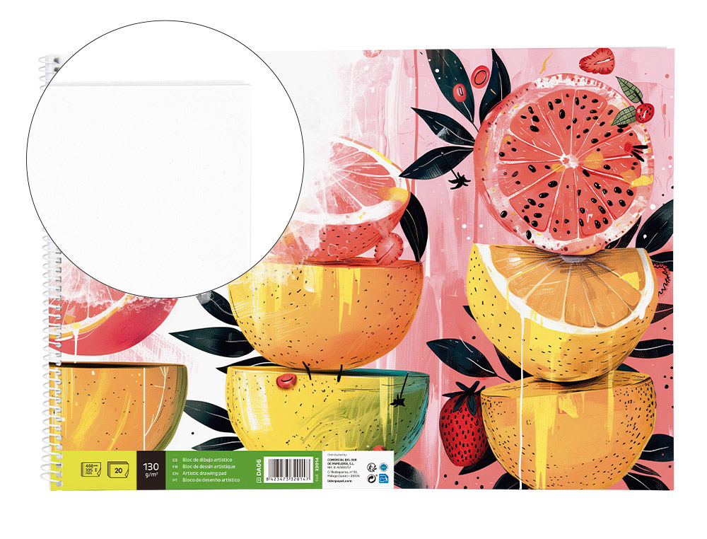 BLOC DIBUJO LIDERPAPEL ARTISTICO ESPIRAL 460X325MM 20 HOJAS 130G M2 SIN RECUADRO PERFORADO