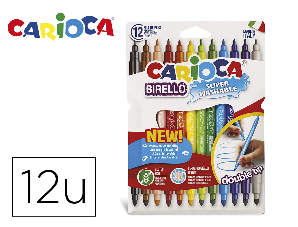 ROTULADOR CARIOCA BIRELLO BIPUNTA CAJA DE 12 COLORES