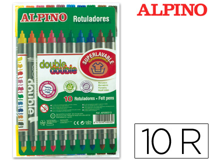 ROTULADOR ALPINO DOUBLE DOUBLE PUNTA GRUESA Y PUNTA FINA CAJA DE 10+2 COLORES SURTIDOS