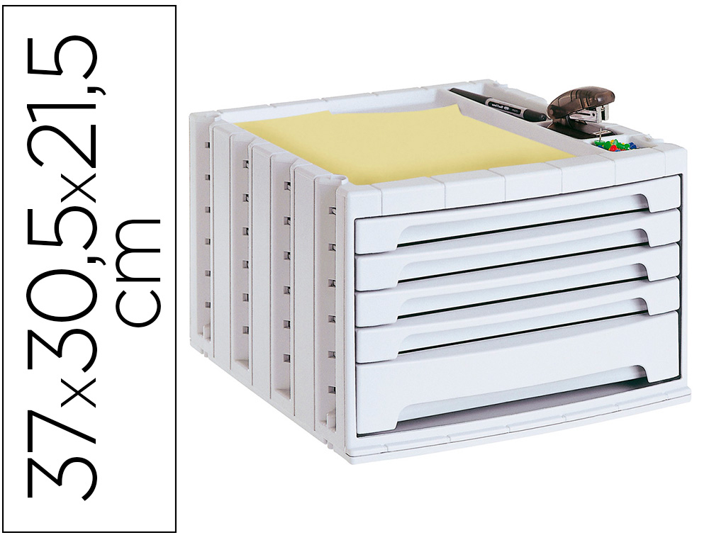 FICHERO CAJONES DE SOBREMESA Q-CONNECT 305X370X215 MM BANDEJA ORGANIZADORA SUPERIOR 5 CAJONES GRIS OPACO