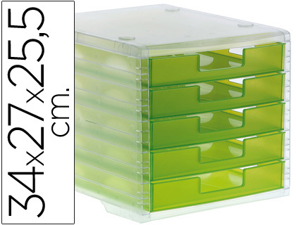 FICHERO CAJONES DE SOBREMESA Q-CONNECT 340X270X260 MM APILABLES 5 CAJONES VERDE KIWI TRANSLUCIDO