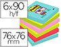 BLOC DE NOTAS ADHESIVAS QUITA Y PON POST-IT SUPER STICKY 76X76 MM CON 90 HOJAS PACK DE 6 UNIDADES COLORES MIAMI