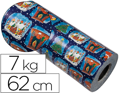 PAPEL DE REGALO VERJURADO NAVIDAD BOBINA ANCHO 62 CM PESO 7 KG GRAMAJE 60 GR