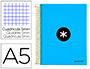 CUADERNO ESPIRAL LIDERPAPEL A5 MICRO ANTARTIK TAPA FORRADA120H 90 GR CUADRO 5MM 5 BANDAS6 TALADROS COLOR AZUL