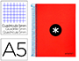 CUADERNO ESPIRAL LIDERPAPEL A5 MICRO ANTARTIK TAPA FORRADA120H 90 GR CUADRO 5MM 5 BANDAS6 TALADROS COLOR ROJO