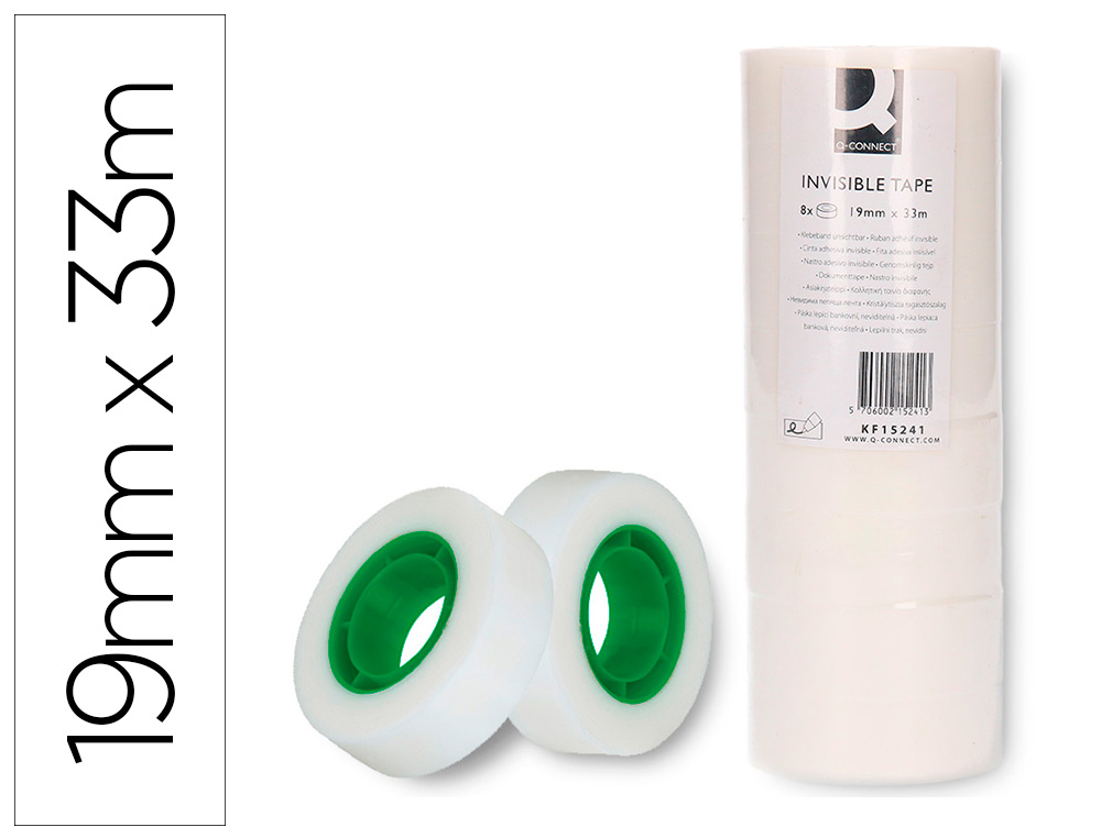 CINTA ADHESIVA Q-CONNECT 33 MT X 19 MM INVISIBLE CAJA DE 8 UNIDADES