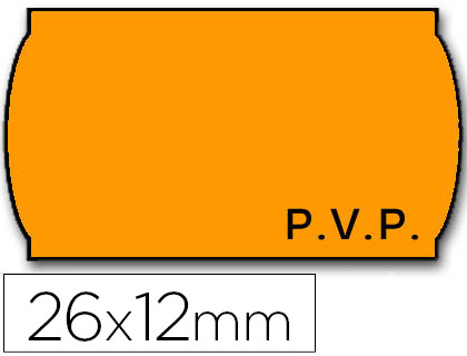 ETIQUETAS METO ONDULADAS 26 X 12 MM FLUOR NARANJA PVP ADH2. ROLLO 1500 ETIQUETAS TROQUELADAS PARA ETIQUETADORA TOVEL