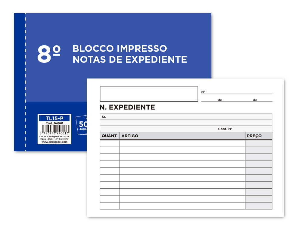 TALONARIO LIDERPAPEL NOTAS DE EXPEDIENTE OCTAVO DUPLO -TEXTO EN PORTUGUES