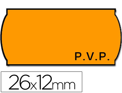 ETIQUETAS METO ONDULADAS 26 X 12 MM PVP NARANJA FLUOR ADH 2 ROLLO 1500 ETIQUETAS