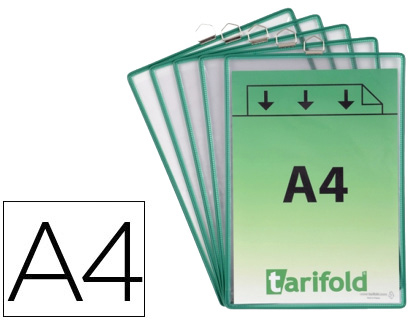 FUNDA PARA COLGAR DJOIS DIN A4 PVC CON ANILLA MARCO VERDE PACK DE 5 UNIDADES