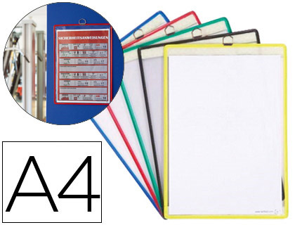 FUNDA PARA COLGAR DJOIS DIN A4 ANILLA METALICA IDEAL PARA PIZARRAS DE CORCHO PACK DE 5 UNIDADES COLORES SURTIDOS