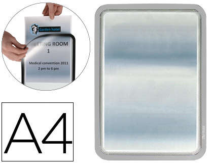 MARCO PORTA ANUNCIOS DJOIS MAGNETO DIN A4 DORSO ADHESIVO REMOVIBLE COLOR GRIS PACK DE 2 UNIDADES