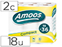 PAPEL HIGIENICO AMOOS DOBLE LARGO 2 CAPAS 120 MM DIAMETRO X 90 MM ALTO PAQUETE DE 18 ROLLOS